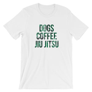 Dogs Coffee Jiu Jitsu Palms Original GuardWhatsYours Unisex T-Shirt - Dogs Jiu-Jitsu Tee - Jiu Jitsu T-Shirt for Coffee Lovers of BJJ