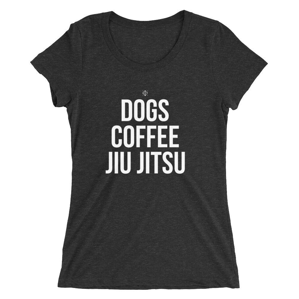 Dogs Coffee Jiu Jitsu Priorities Original GuardWhatsYours Ladies T-Shirt - Dogs Jiu-Jitsu Tee - Jiu Jitsu and Coffee Lovers of BJJ t-shirt