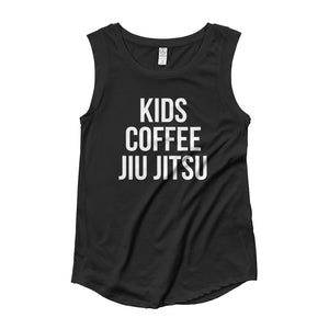 Kids Coffee Jiu Jitsu Original GuardWhatsYours Ladies’ Cap Sleeve T-Shirt - Kids Jiu-Jitsu Tees - Jiu Jitsu T-Shirt for Coffee Lover of BJJ
