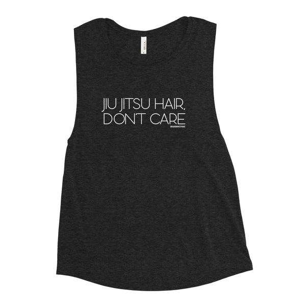 Jiu Jitsu Hair Don't Care Ladies’ Muscle Tank - Messy Hair BJJ Tank for Women Grapplers and Jiu Jitsu Girls