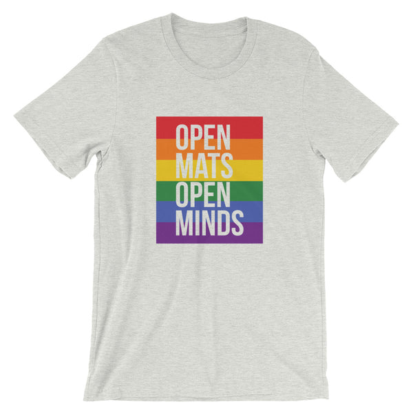 Unisex Open Mats Open Minds Jiu-Jitsu Short Sleeve Shirt - BJJ supporting LBGTQ, Inclusion Love is Love for All, JiuJitsu for Everyone.