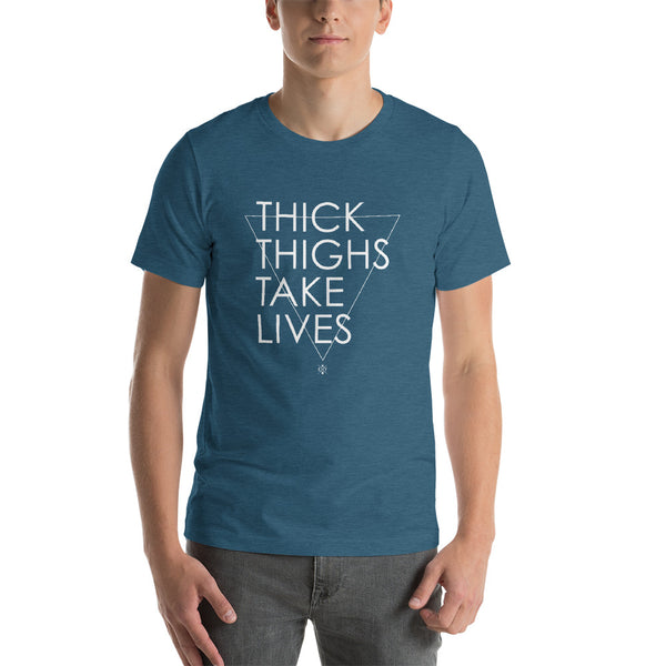 Thicker Thighs, Tighter Triangles JiuJitsu - Short-Sleeve Unisex T-Shirt Funny Body Positive BJJ T-shirt GuardWhatsYours Jiu Jitsu Shirts fo